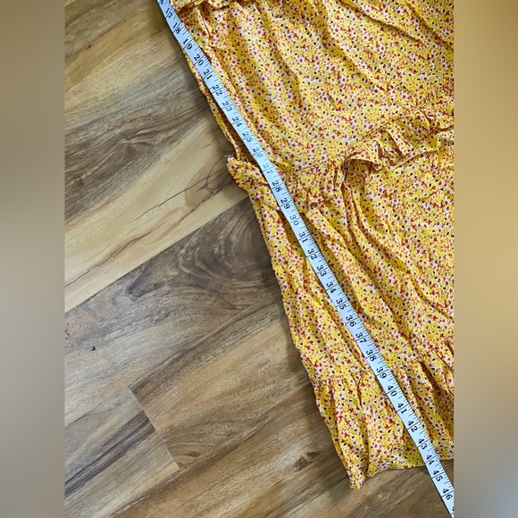 Ivy Street Floral Ditsy Print Yellow Tiered Maxi Dress Bow Tie Square Neck Flowy - Picture 10 of 11